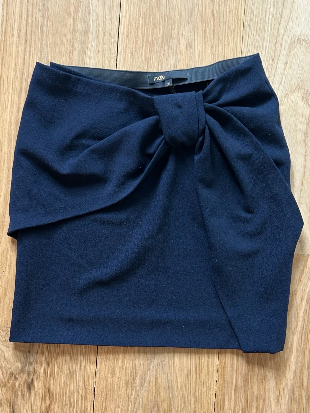 Maje Twist Front Mini Skirt 36 Small Navy Blue Draped Knot